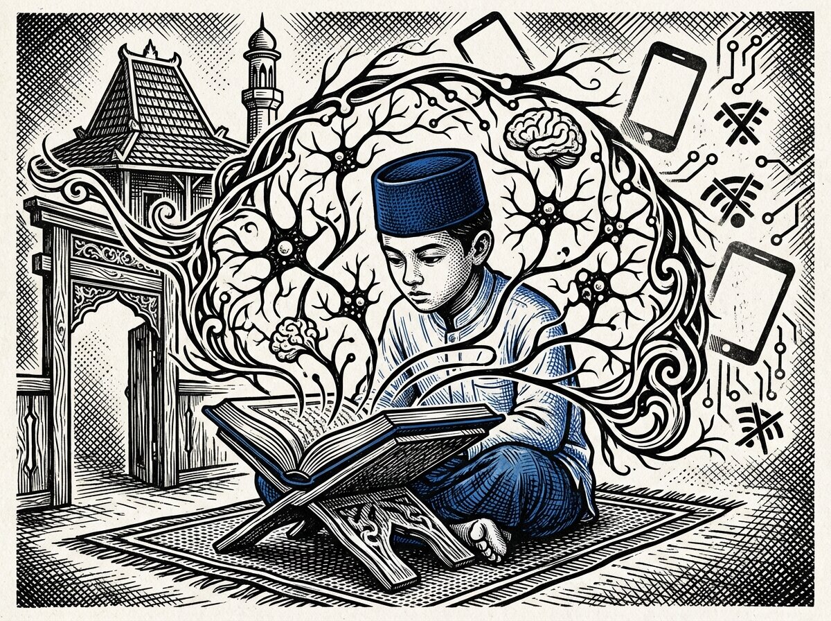 Ilustrasi kitab dengan jaringan neural